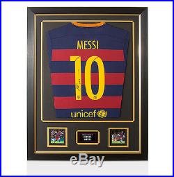 Framed Lionel Messi Hand Signed Barcelona Shirt Home 2015/2016 Autograph
