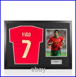 Framed Luis Figo Signed Portugal Shirt 2020-2021, Number 7 Panoramic