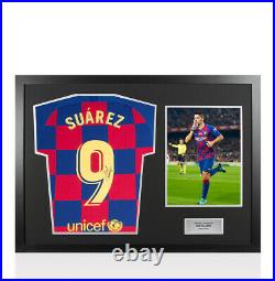 Framed Luis Suarez Signed Barcelona Shirt 2019/2020, Number 9 Panoramic