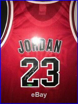 Framed MICHAEL JORDAN signed / autographed UDA Authenticated Red Jersey