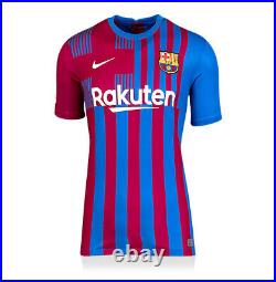 Framed Memphis Depay Signed Barcelona Shirt Home, 2021-2022, Number 9 Panora
