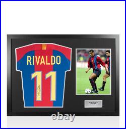 Framed Rivaldo Signed Barcelona Shirt 1998, Number 11 Panoramic