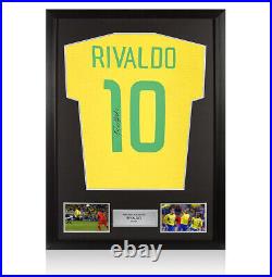 Framed Rivaldo Signed Brazil Shirt Retro, Number 10 Autograph Jersey
