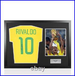 Framed Rivaldo Signed Brazil Shirt Retro, Number 10 Panoramic Autograph