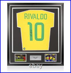 Framed Rivaldo Signed Brazil Shirt Retro, Number 10 Premium Autograph