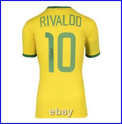 Framed Rivaldo Signed Brazil Shirt Retro, Number 10 Premium Autograph