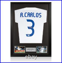 Framed Roberto Carlos Signed Real Madrid Teamgeist Shirt 2021/2022, Number 3