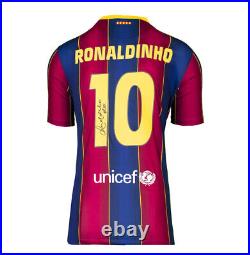 Framed Ronaldinho Signed Barcelona Shirt 2020-2021, Number 10 Premium
