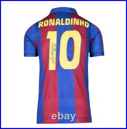 Framed Ronaldinho Signed Barcelona Shirt Retro, Number 10 Autograph Jersey