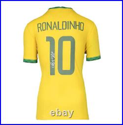 Framed Ronaldinho Signed Brazil Shirt 2020-2021, Number 10 Autograph