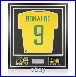 Framed Ronaldo Signed Brazil Shirt 2020-2021, Number 9 Premium Autograph