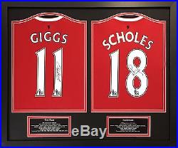 Framed Ryan Giggs & Paul Scholes Signed Manchester United Football Shirts Proof