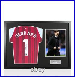 Framed Steven Gerrard Signed Aston Villa Shirt 2021-2022 Panoramic