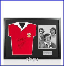 Framed Wales Rugby Shirt Signed By JPR Williams, Gareth Edwards & Phil Bennett