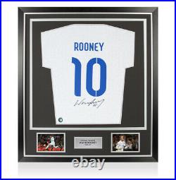 Framed Wayne Rooney Signed White T-Shirt, Number 10, Blue Number Premium