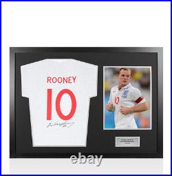 Framed Wayne Rooney Signed White T-Shirt, Number 10, Red Number Panoramic