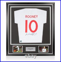 Framed Wayne Rooney Signed White T-Shirt, Number 10, Red Number Premium