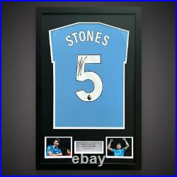 Frames John Stones Hand Signed Manchester City Home Shirt £275 With COA