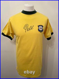 Front Signed Edson PELE Brazil 1970 Official Score Draw Retro Shirt A1 COA