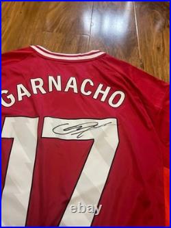 Garnacho hand signed Manchester United home shirt with Coa included