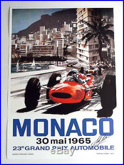 HAND SIGNED John Surtees, Monaco 1965 Ferrari 156 F1 Racing Poster, A2 with COA