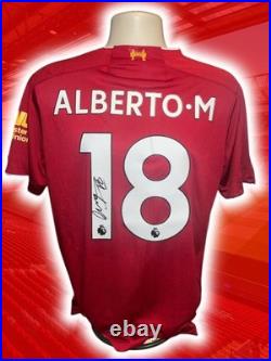 Hand Signed ALBERTO MORENO Liverpool Football Home Shirt Proof