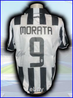 Hand Signed ALVARO MORATA Juventus Retro Home Shirt COA