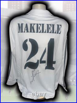 Hand Signed CLAUDE MAKELELE Real Madrid Retro Home Shirt UCL Proof