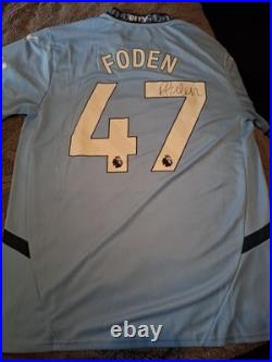 Hand Signed Fhil Foden Manchester City Shirt With Club Coa