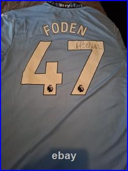 Hand Signed Fhil Foden Manchester City Shirt With Club Coa