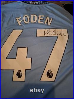 Hand Signed Fhil Foden Manchester City Shirt With Club Coa