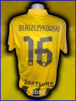 Hand Signed JAKUB BLASZCZYKOWSKI Dortmund Retro Home Shirt UCL Proof