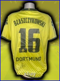 Hand Signed JAKUB BLASZCZYKOWSKI Dortmund Retro Home Shirt UCL Proof