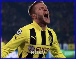 Hand Signed JAKUB BLASZCZYKOWSKI Dortmund Retro Home Shirt UCL Proof