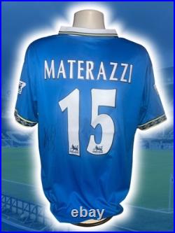 Hand Signed MARCO MATERAZZI Everton Retro Home Shirt Proof
