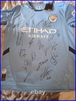 Hand Signed Manchester City Squad Signed Shirt With Club Coa