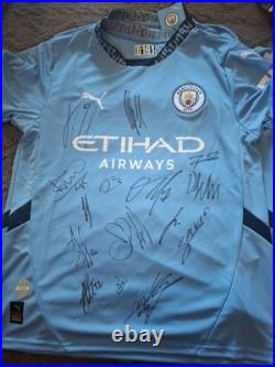 Hand Signed Manchester City Squad Signed Shirt With Club Coa