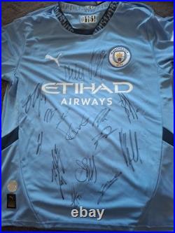 Hand Signed Manchester City Squad Signed Shirt With Club Coa