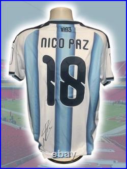 Hand Signed NICO PAZ Argentina Football Home Shirt World Cup Proof