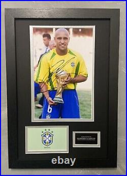 Hand Signed Roberto Carlos Brazil Football Team Autograph + Coa WorldCup Winner