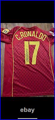 Hand Signed Ronaldo 2004 Euro Home shirt With COA