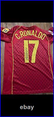 Hand Signed Ronaldo 2004 Euro Home shirt With COA