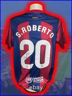 Hand Signed SERGI ROBERTO FC Barcelona Football Home Shirt Proof