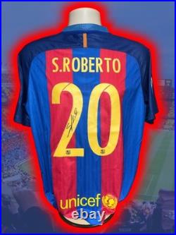 Hand Signed SERGI ROBERTO FC Barcelona Football Home Shirt Remontada Proof