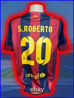 Hand Signed SERGI ROBERTO FC Barcelona Retro Home Shirt UCL Proof