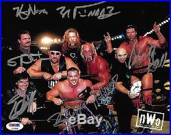Hulk Hogan Scott Hall Kevin Nash Eric Bischoff +3 Signed NWO 8x10 Photo PSA/DNA