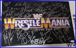 Hulk Hogan Shawn Michaels Bret Hart+ WWE Wrestlemania Signed 12x18 Photo PSA/DNA
