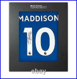 James Maddison Back Signed Leicester City 2020-21 Home Shirt In Deluxe Packaging