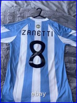 Javier Zanetti Signed Argentina Home Shirt Beckett Authentication