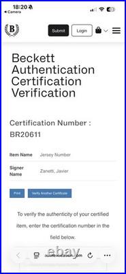 Javier Zanetti Signed Argentina Home Shirt Beckett Authentication